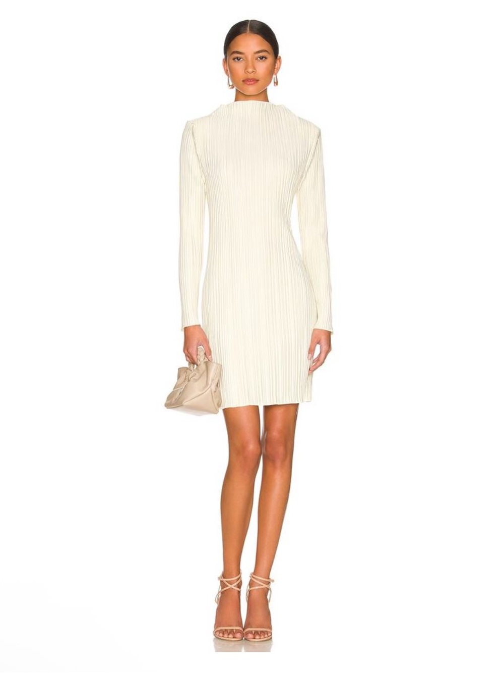 ANINE BING Kira Dress Buttercream pleated long sleeve mock neck Small